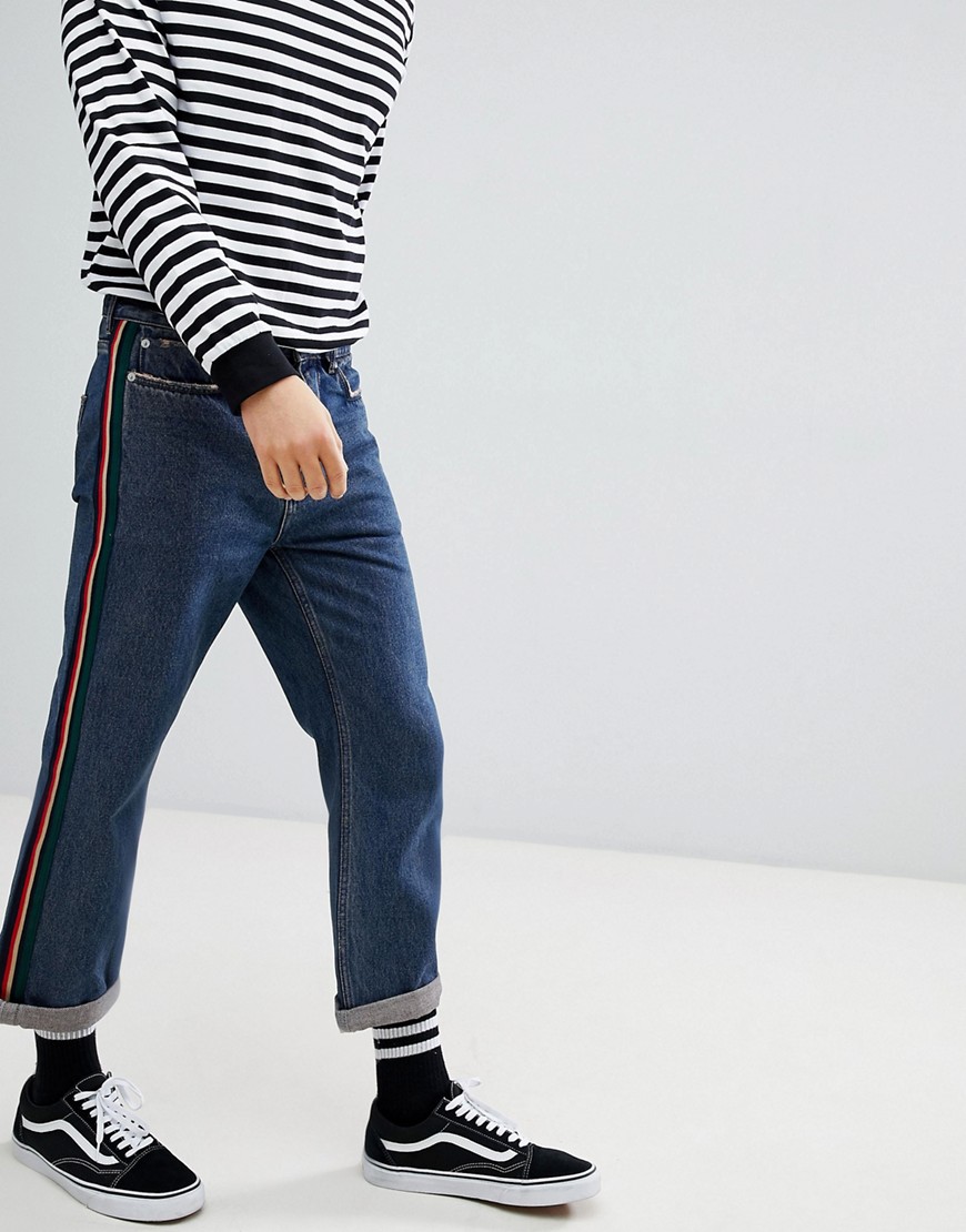 Mennace – Fållade jeans med sidoränder-Blå
