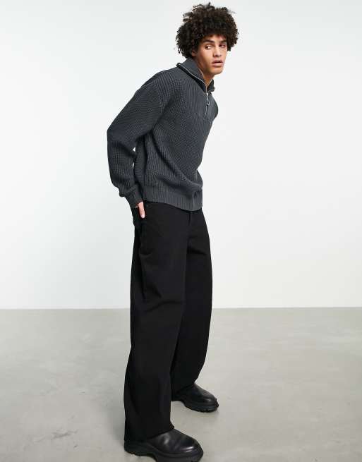 Mennace funnel neck knit sweater in gray
