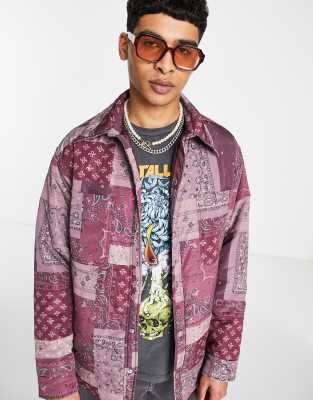 Giacca bordeaux imbottita con stampa cachemire stile patchwork-Rosso - Mennace Camicia donna  - immagine3