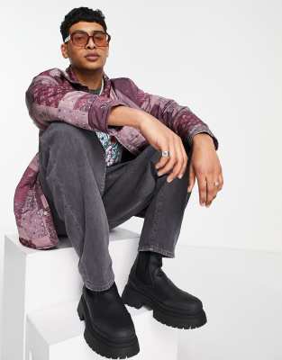 Giacca bordeaux imbottita con stampa cachemire stile patchwork-Rosso - Mennace Camicia donna  - immagine1