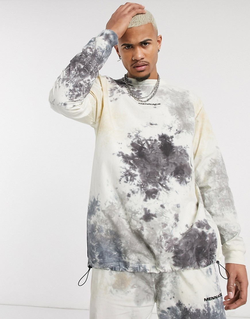Mennace – Gräddvit vävd sweatshirt med batikmönster, del av set-Svart