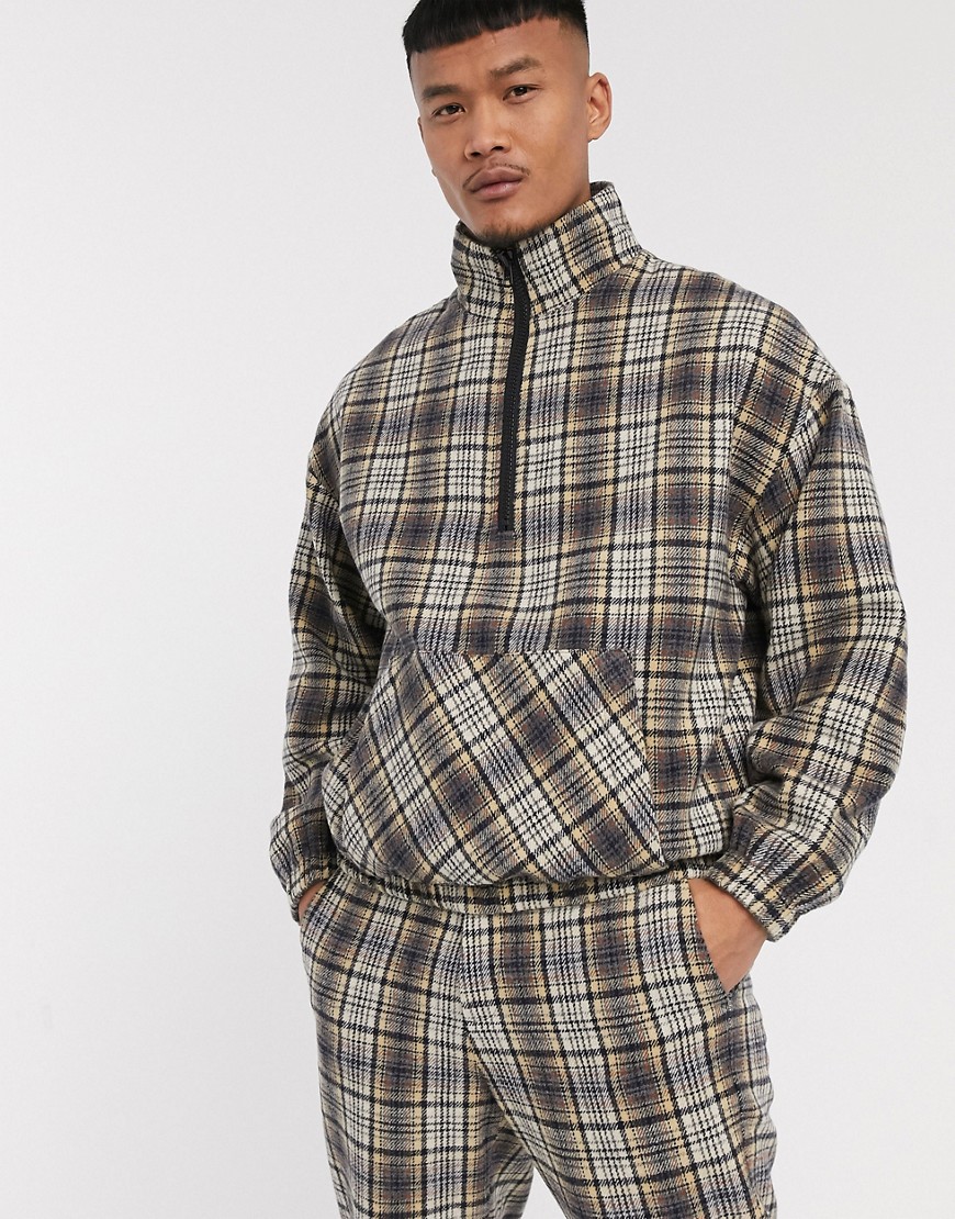 Mennace half zip check pullover jacket-Beige