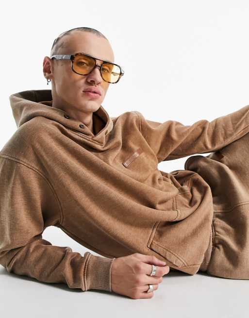 Mennace - Hoodie zonder sluiting in donkerbeige, deel van co-ord set, 4 van 4