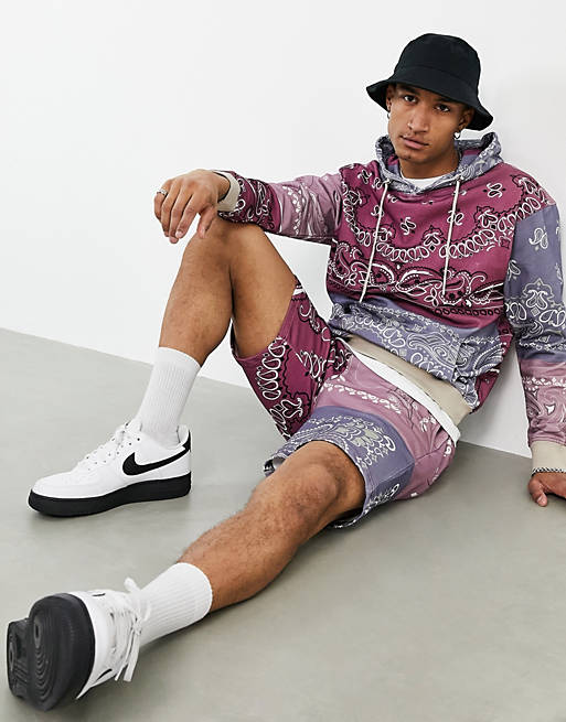 Men Mennace jersey shorts co-ord in multicoloured patchwork paisley 