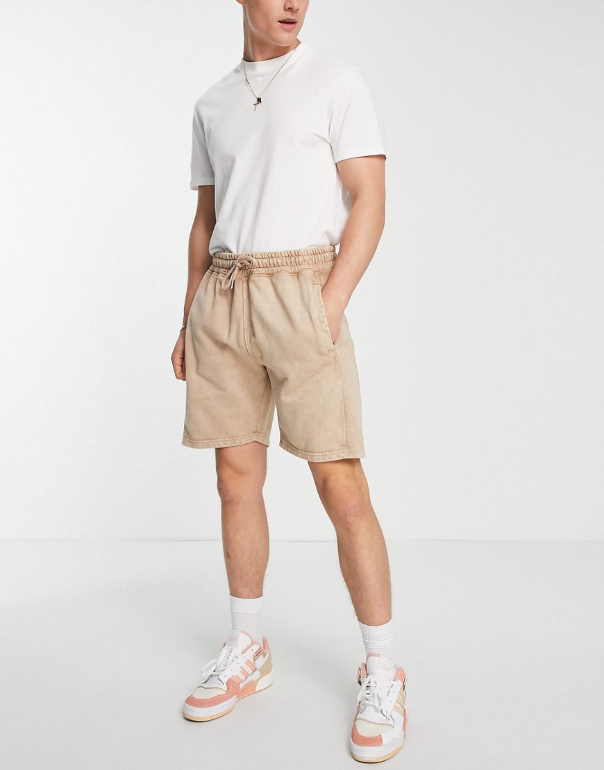 Mennace jersey shorts in light brown with waffle panelling - part of a set
