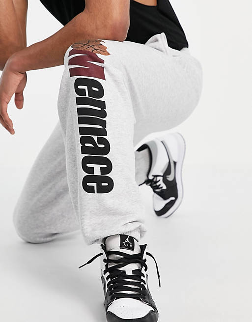 Mennace joggers co-ord in grey with basketball print
