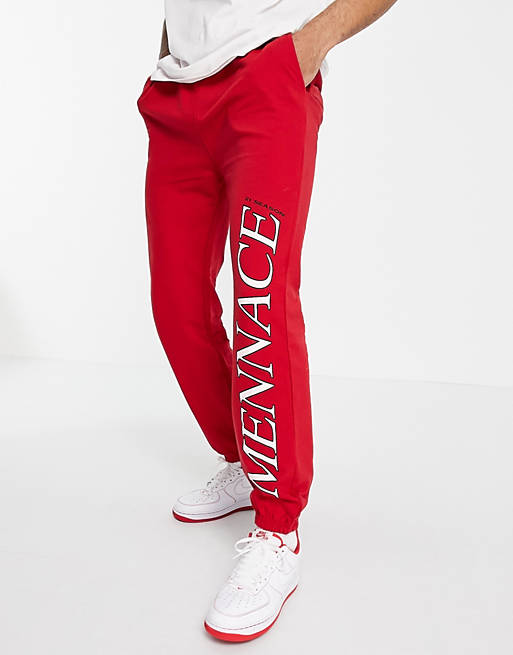  Mennace joggers co-ord in red with logo placement print 