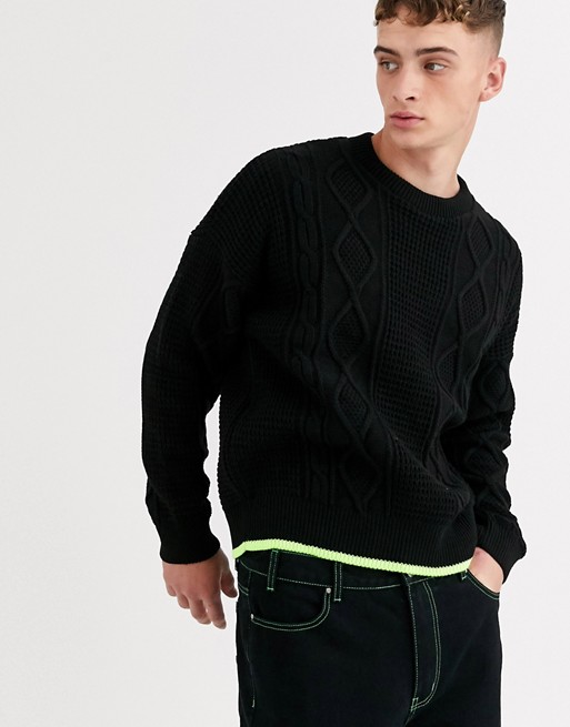 Mennace jumper in black with neon detail