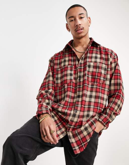 Mennace – Kariertes Oversize-Hemd in Rot
