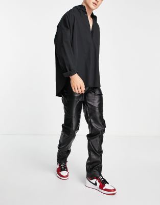 black leather look cargo pants