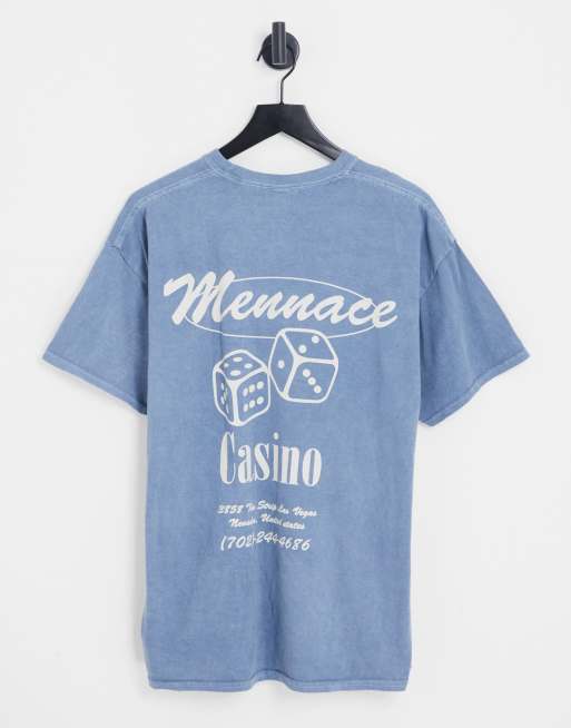 Mennace – Niebieski T-shirt oversize z nadrukiem z napisem „Casino”