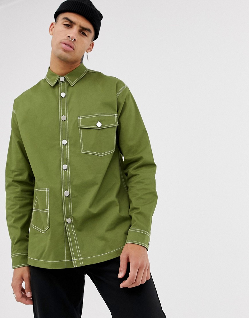 Mennace - Overhemd met contrasterend garen-Groen
