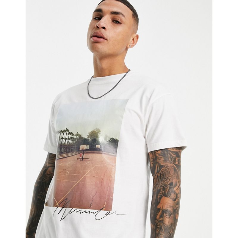 Mennace – Oversize-T-Shirt in Weiß mit Retro-Palmenprint