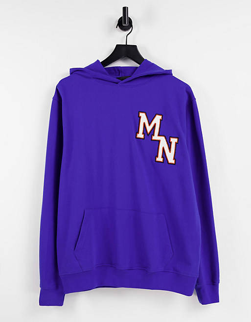 Mennace hoodie in blue with collegiate embroidery