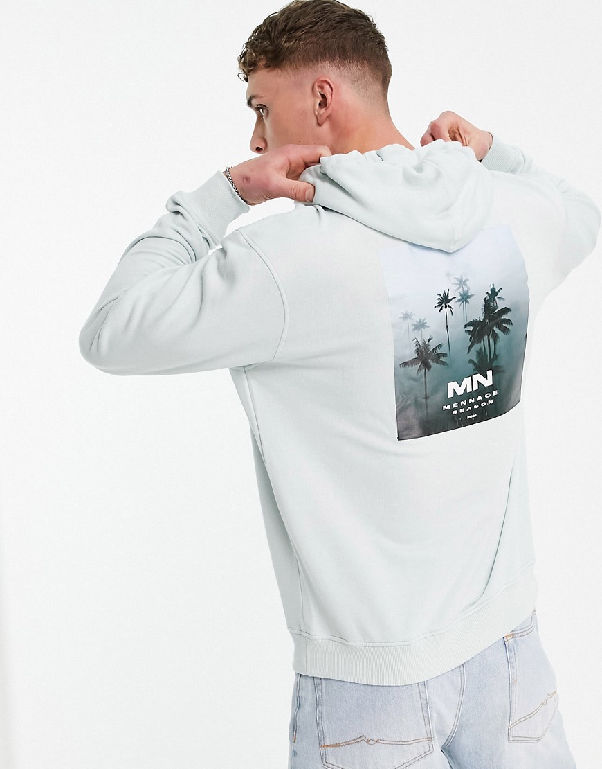 Mennace - Oversized hoodie in grijs met fotoprint op de borst en rug