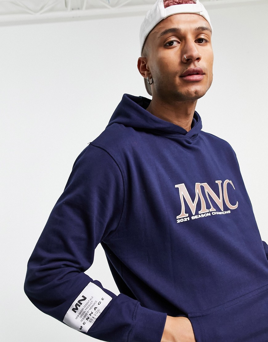Mennace - Oversized hoodie met verschillende logo's in marineblauw, deel van combi-set