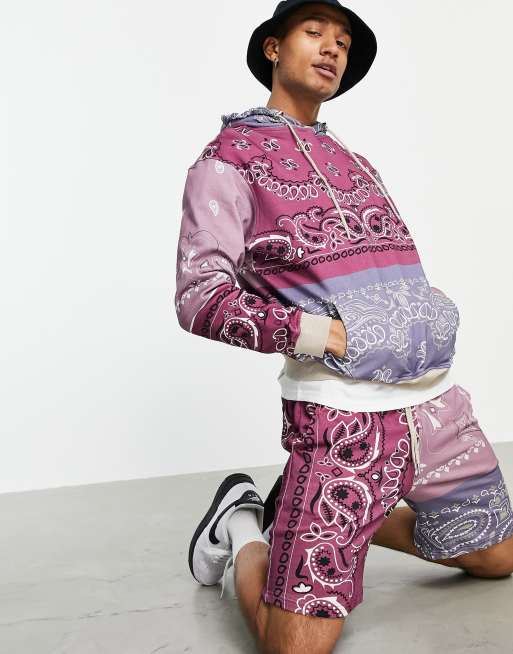 Mennace oversized hoodie set in multicolored patchwork paisley