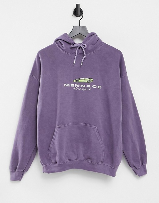 Mennace oversized hoodie with motorcross print in purple