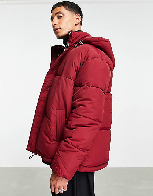 & Daunenjacken AO DEIGN puffer jacket with detachable hood in burgundy ASOS Herren Kleidung Jacken & Mäntel Jacken Puffer 