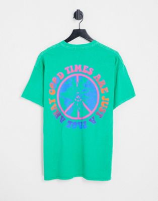 Mennace oversized t-shirt in green with good times print