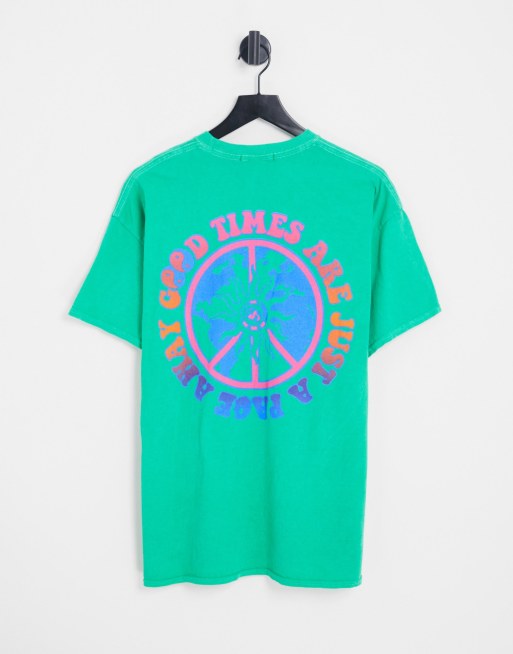 Mennace oversized T-shirt in green with good times print