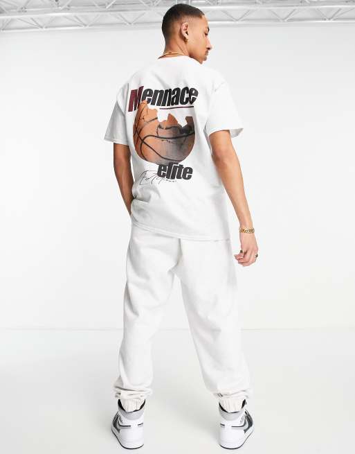 Mennace - Oversized T-shirt in grijs met basketbalprint, deel van co-ord set