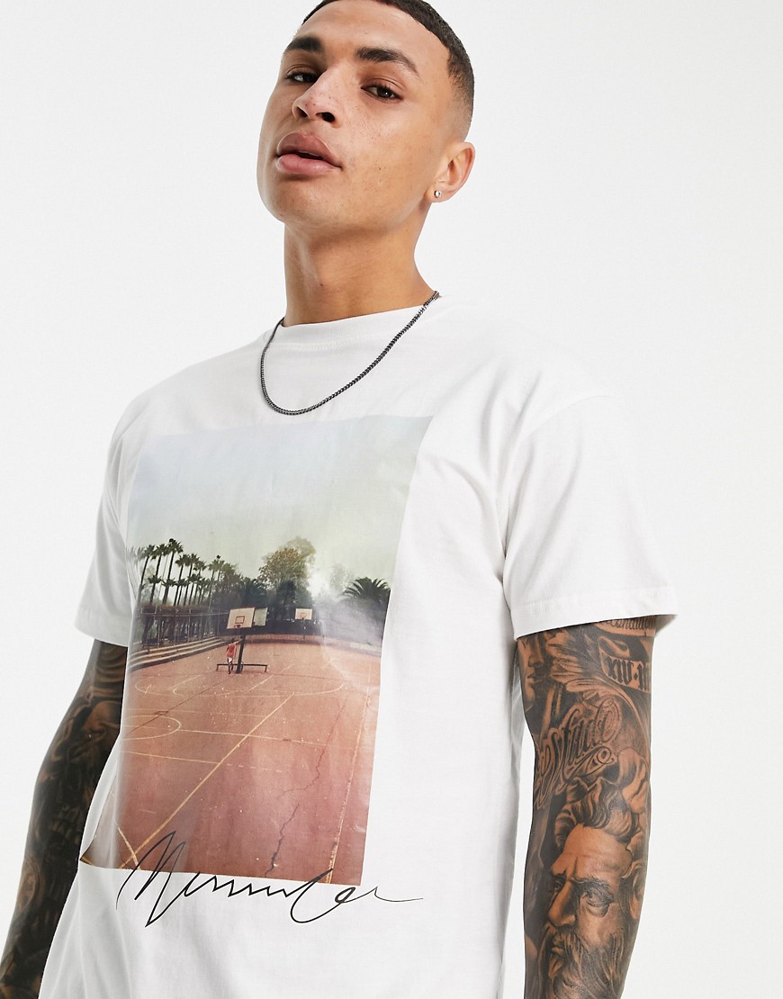 Mennace - Oversized T-shirt in wit met print van retro palmboom