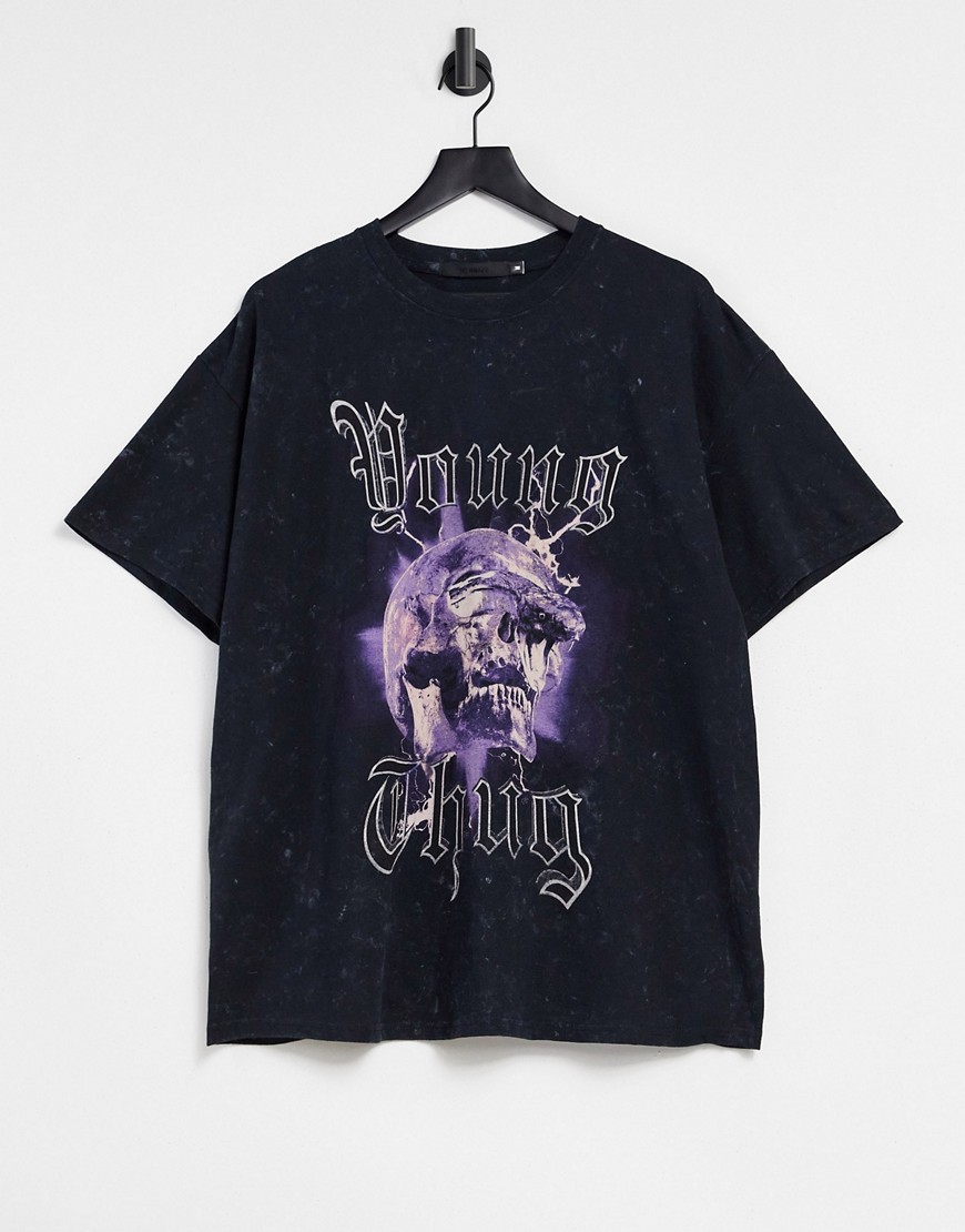 Mennace - Oversized T-shirt met 'Young Thug'-print in zwart