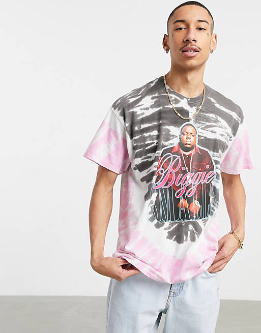 T-Shirts & Vests Mennace oversized t-shirt with Biggie Smalls print in pink tie dye 