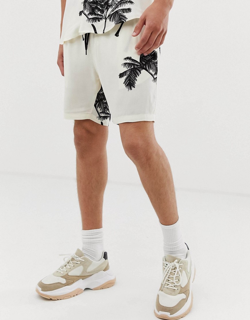 Mennace - Pantaloncini con stampa di palme in coordinato-Bianco