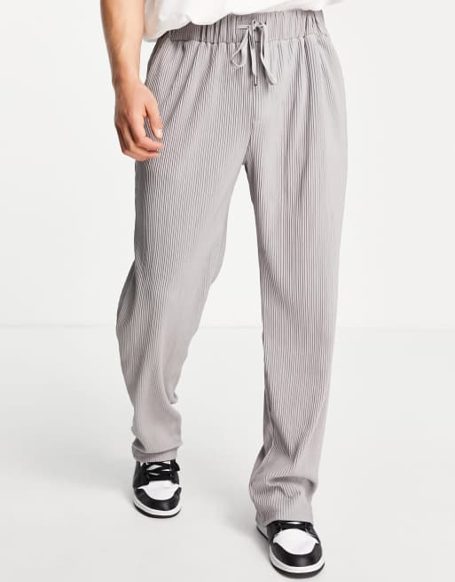 Mennace plisse ribbed pants in gray | ASOS