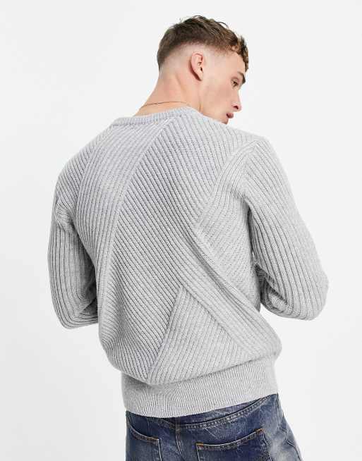 Mennace - Pull ample en maille à côtes en biais - Gris, 2 de 4