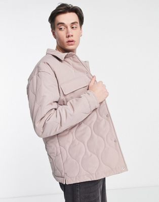 Mennace quilted overshirt in taupe