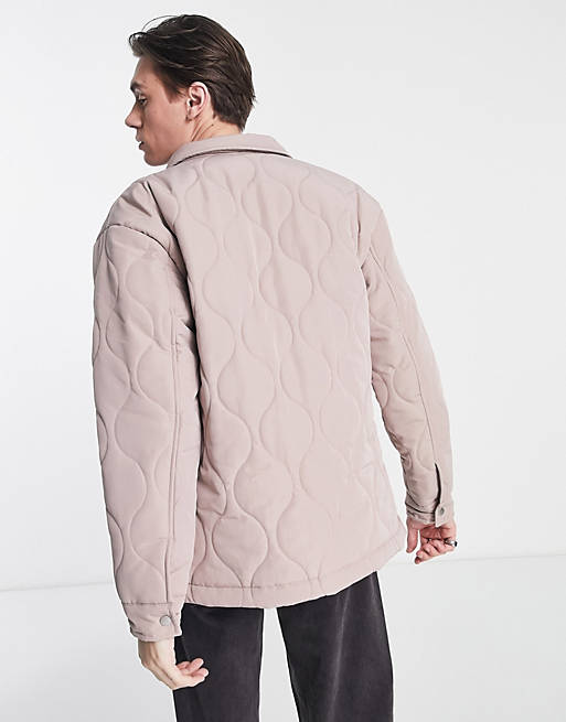 Shirts Mennace quilted overshirt in taupe 