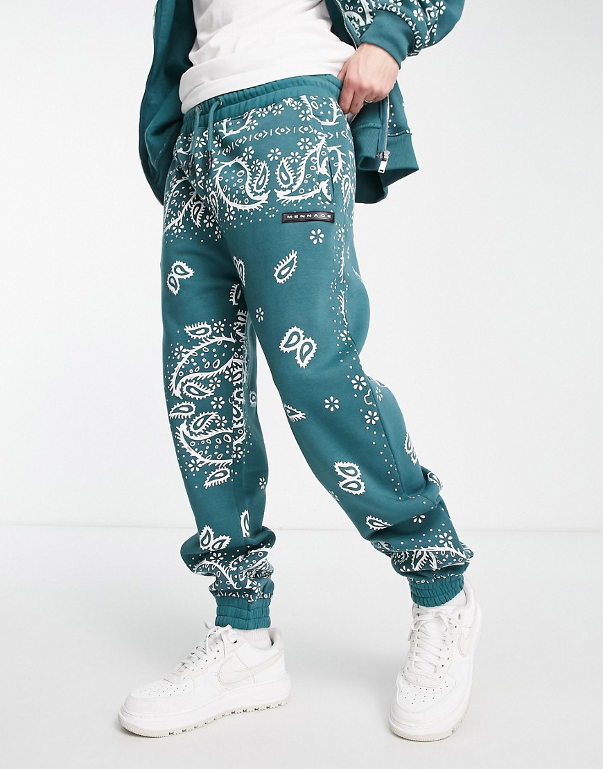 Mennace relaxed sweatpants in forest green paisley - part of a set