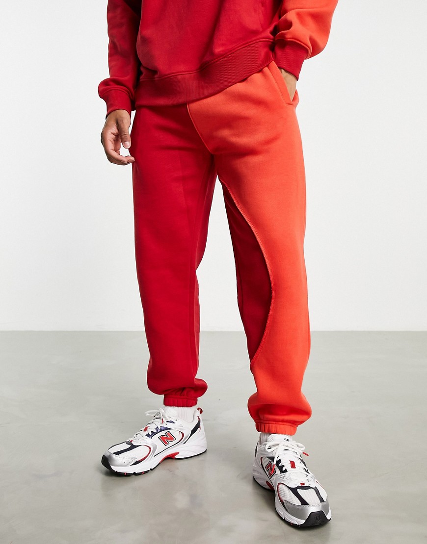 Mennace relaxed sweatpants in two tone red with exposed seam detail - part of a set