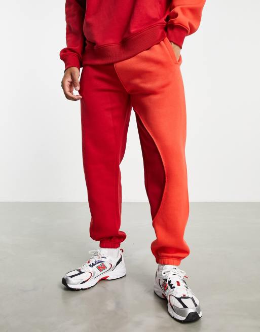 Mennace relaxed trackies in two-tone red with exposed seam detail (Part of a set)