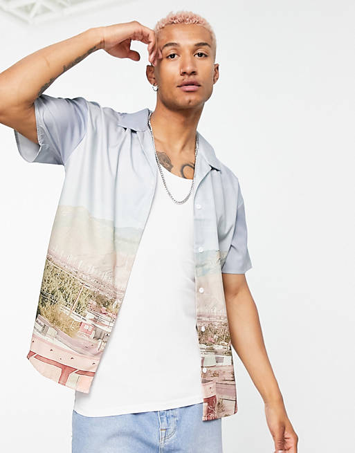 Mennace revere short sleeve shirt with all over desert print