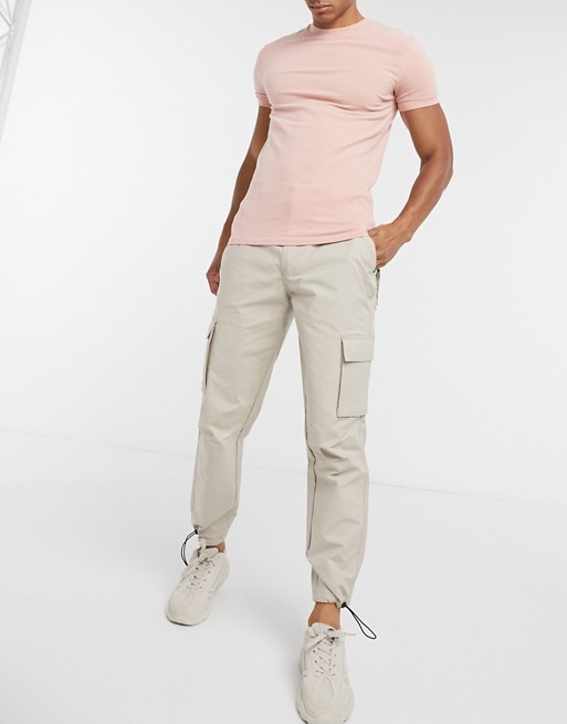 Mennace ripstop utility cargo trousers in stone