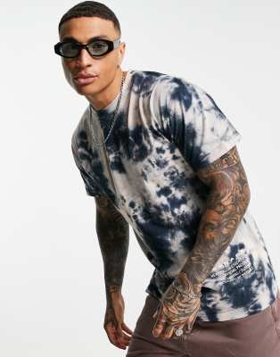 MENNACE SET OVERSIZED T-SHIRT IN BEIGE AND NAVY TIE DYE-NEUTRAL