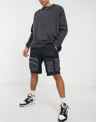 Shorts Mennace - Short fonctionnel en nylon avec plusieurs poches - Noir
