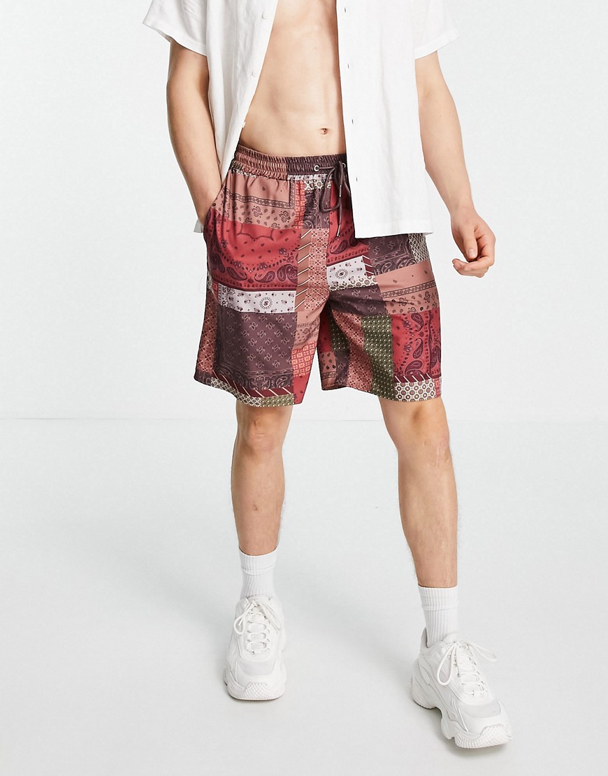 Mennace shorts set in multicolored patchwork print