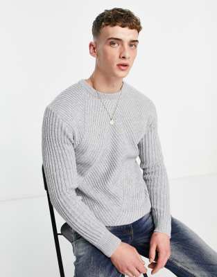 Mennace Mennace slouch knitted jumper in grey with diagonal rib detail