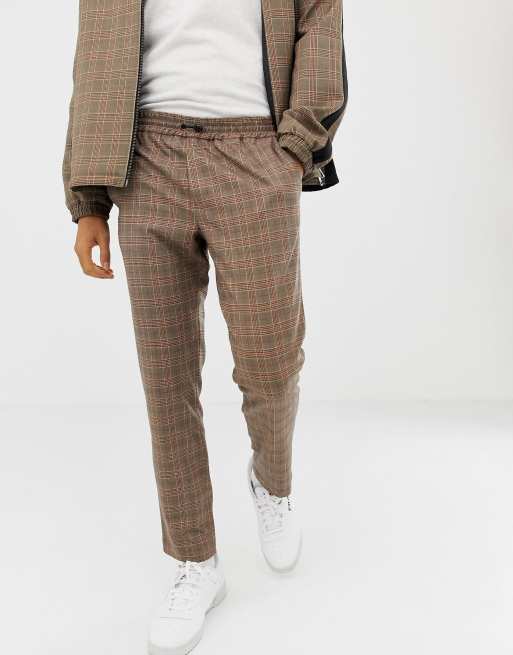 Mennace smart tracksuit in stone check ASOS