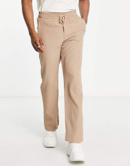 Mennace straight leg suit pants in beige with hem zip detail, 4 of 4