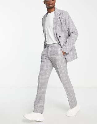 Mennace straight leg suit pants in gray check