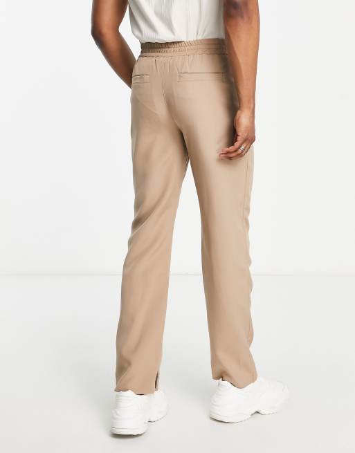 Mennace straight leg suit trousers in beige with hem zip detail, 2 of 4