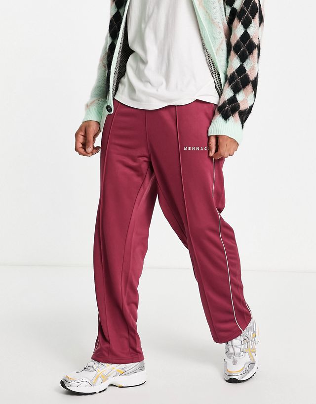 Mennace straight leg sweatpants in burgundy with off-white side stripe