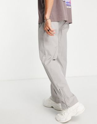 Mennace straight leg track joggers in grey with zip hem detail