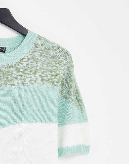 Mennace - Strikket T-shirt med blandet tekstur i grøn og hvid, 2 af 4